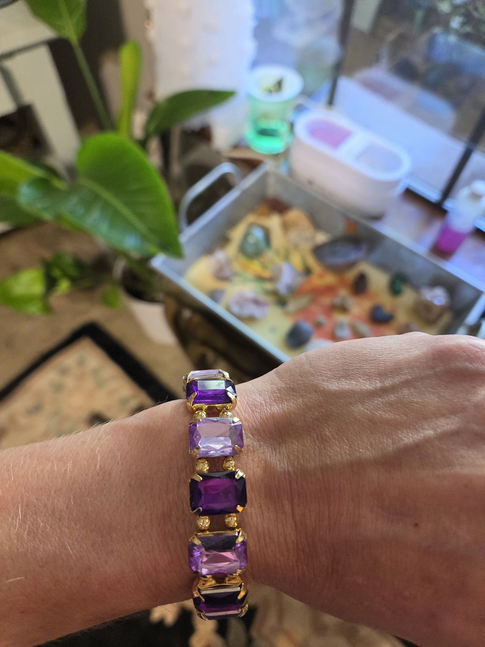 Gold-Tone Purple Crystal Bracelet - Women Jewelry
